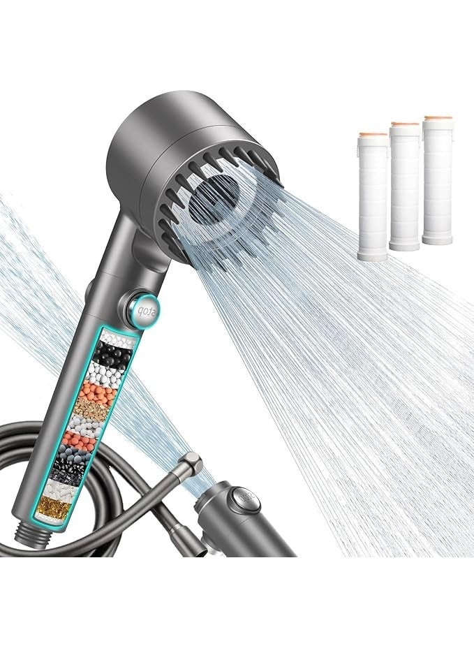 Filtered Shower Head with Handheld, High Pressure Water Flow and Multiple Spray Modes Shower Head with Filter, Power Wash for Hard Water, Showerhead with ON/OFF Switch for Pets Bath (Grey ＆ Hose) - Image 1